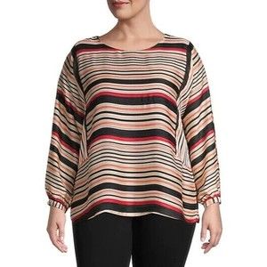 Vince Camuto Stripe Balloon Long Sleeve Top Women Plus Size 2X